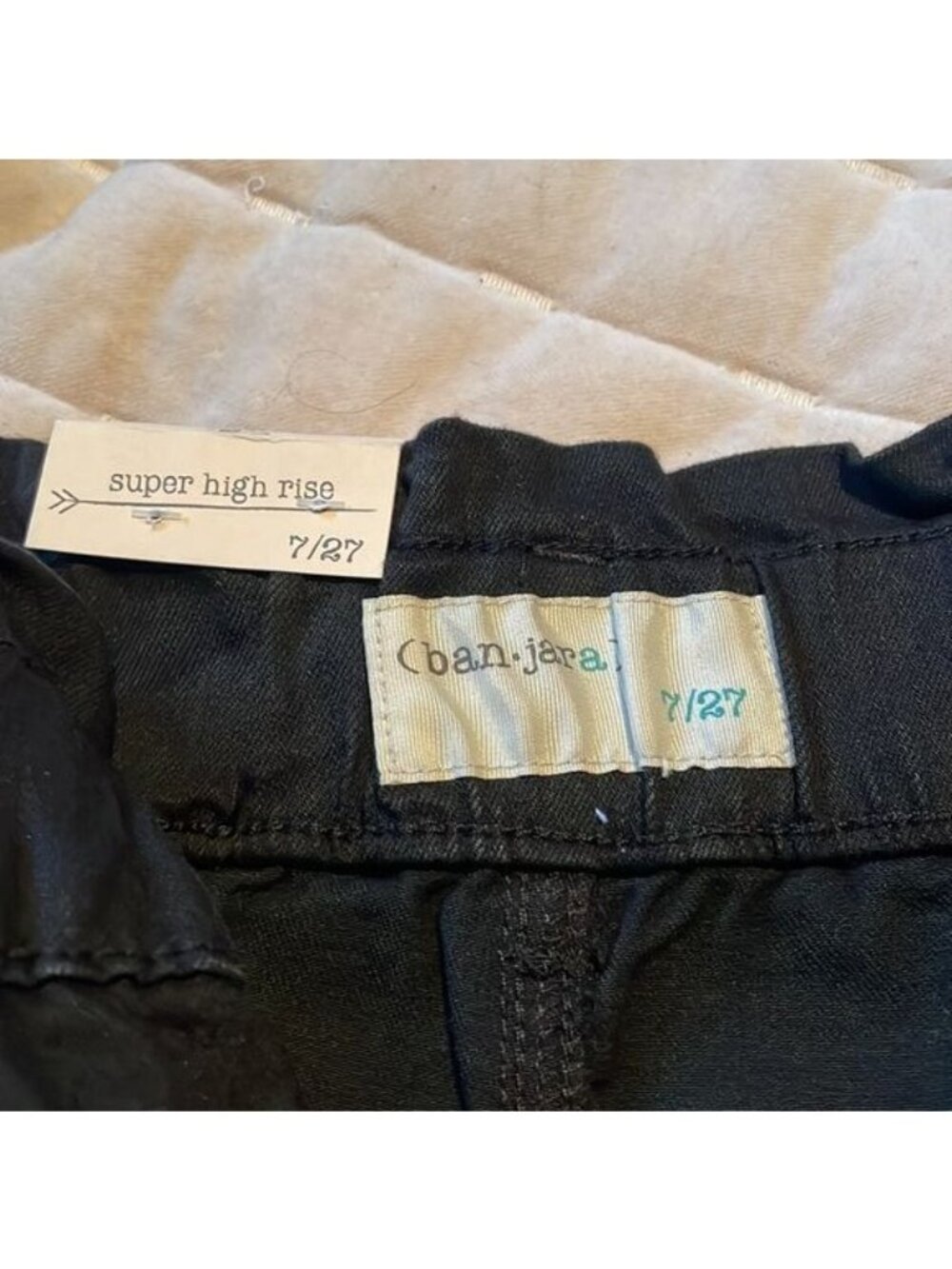Ban jara Womens Super High Rise Denim Shorts 7/27 Recycled Frayed Hem Black - Picture 2 of 10